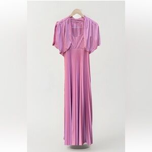 Vintage 70s 80s Pink Strappy Accordion Pleated Spaghetti Strap Maxi Dress